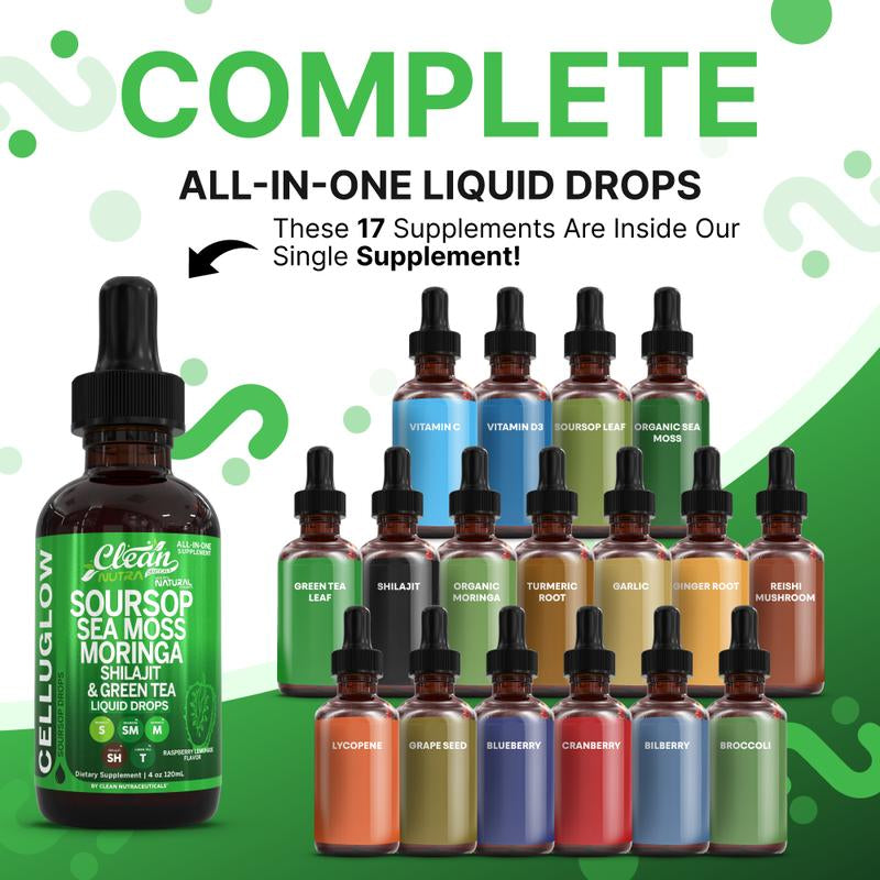 Clean Nutra Soursop, Sea Moss, Moringa, Shilajit and Green Tea for Cellular Health & Radiance Support - Celluglow