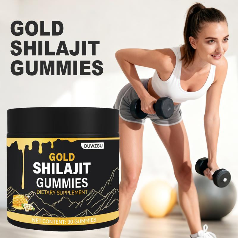 Gold Shilajit Gummies Organic Manukahoney Boosts Energy and Stamina Sports and Fitness 30 Gummies Lean Muscle Booster Protein Nutrition Supplement