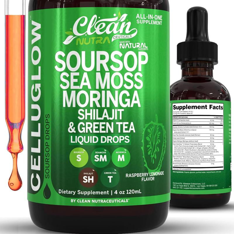Clean Nutra Soursop, Sea Moss, Moringa, Shilajit and Green Tea for Cellular Health & Radiance Support - Celluglow