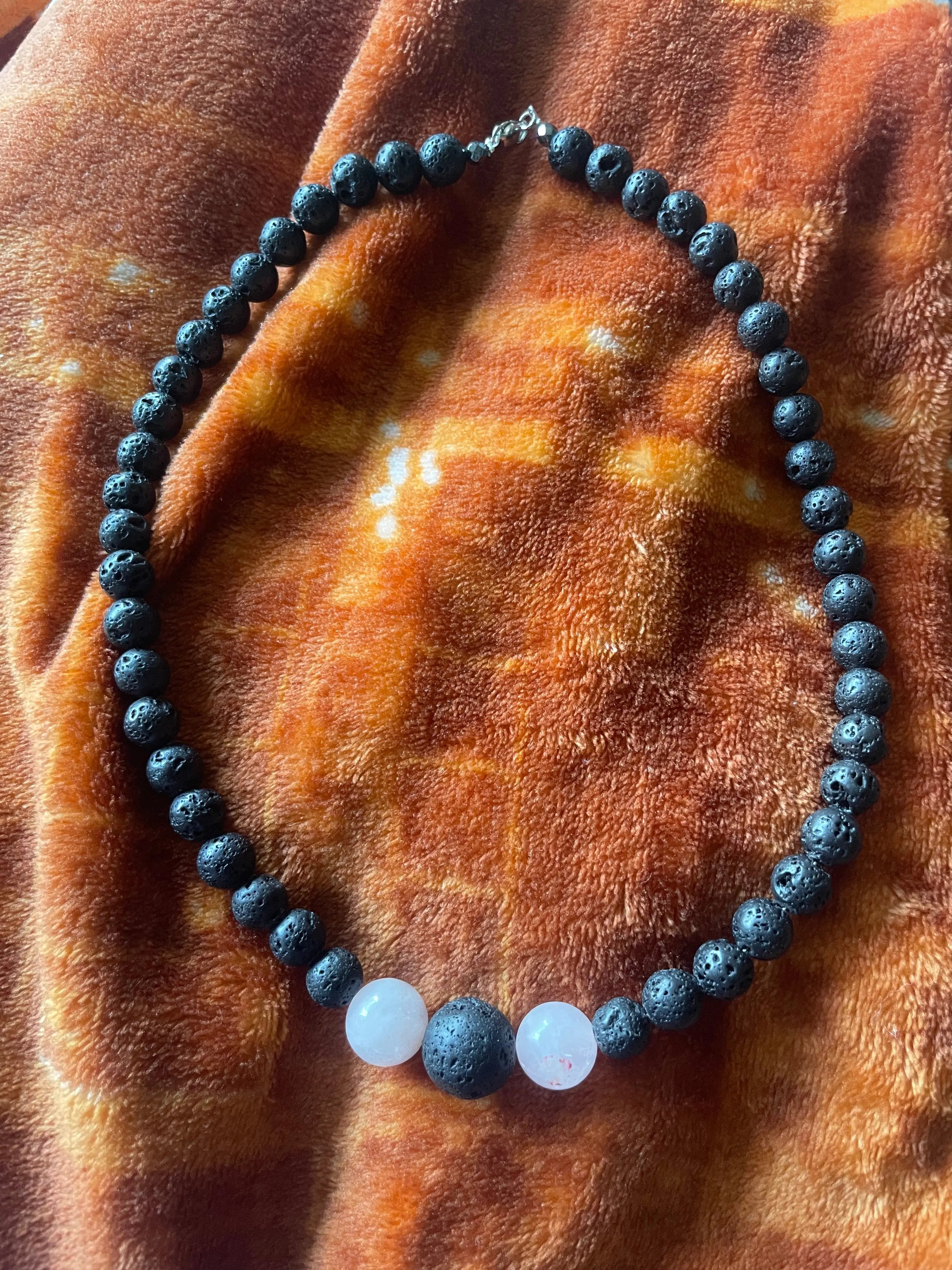 Lava and Rose Quartz Healing Necklace