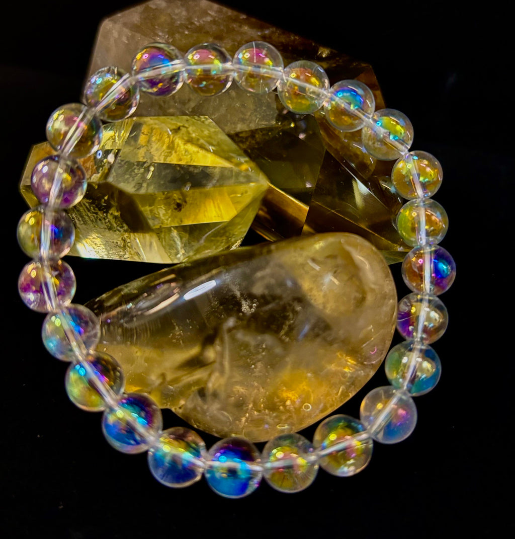 Angel Aura Clear Quartz 8mm Reiki-Infused Healing Crystal Bracelet (7.5” Medium Wrists)