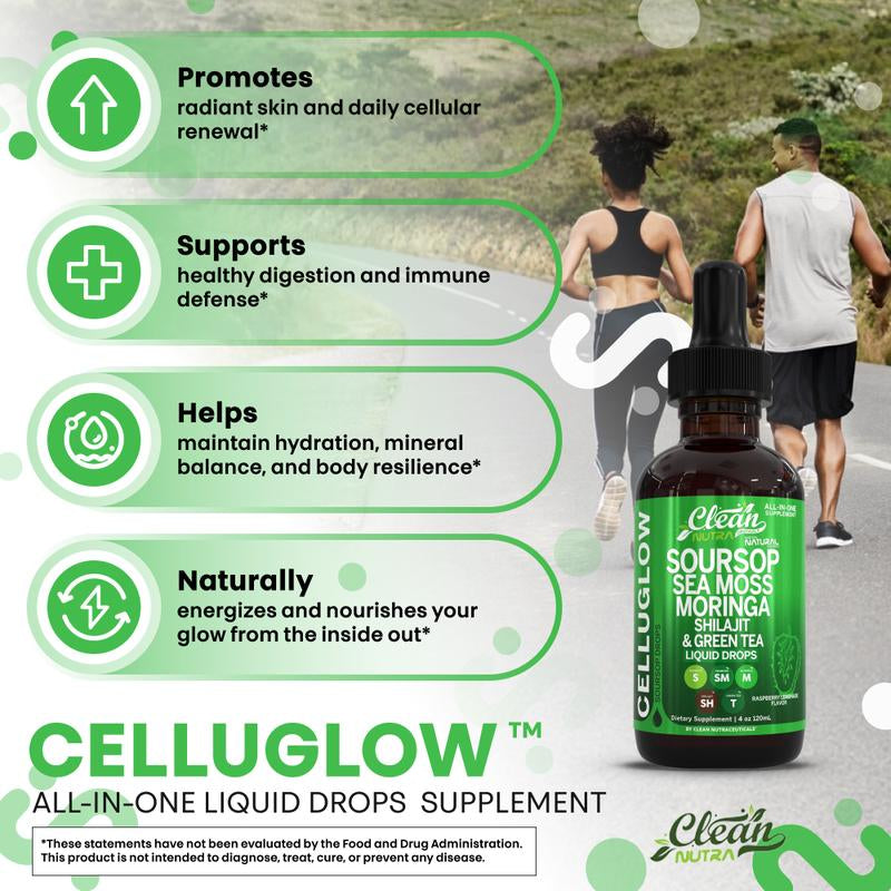 Clean Nutra Soursop, Sea Moss, Moringa, Shilajit and Green Tea for Cellular Health & Radiance Support - Celluglow