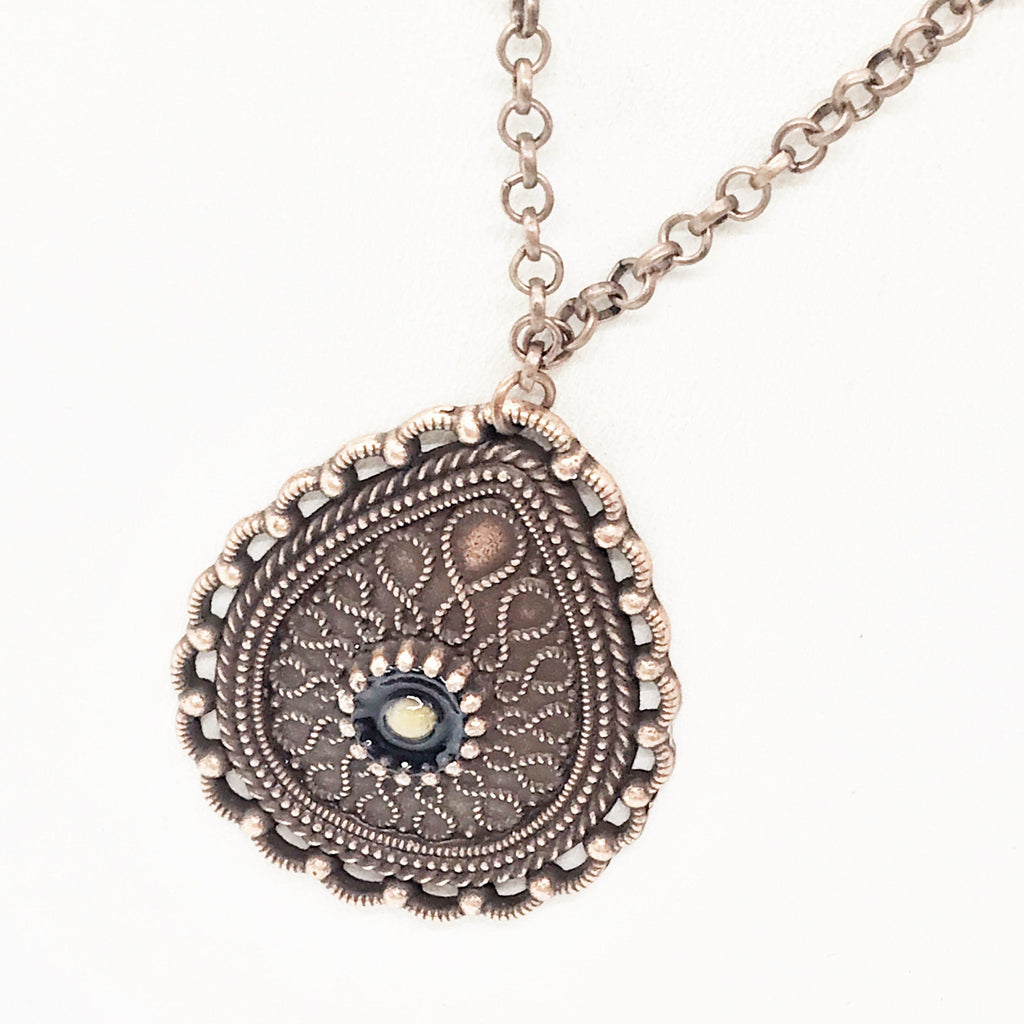 Mustard Seed Necklace, Antique Copper Mustard Seed Jewelry, Matthew 17 20 Mustard Seed Pendant, Ornate Teardrop Mustard Seed Necklace