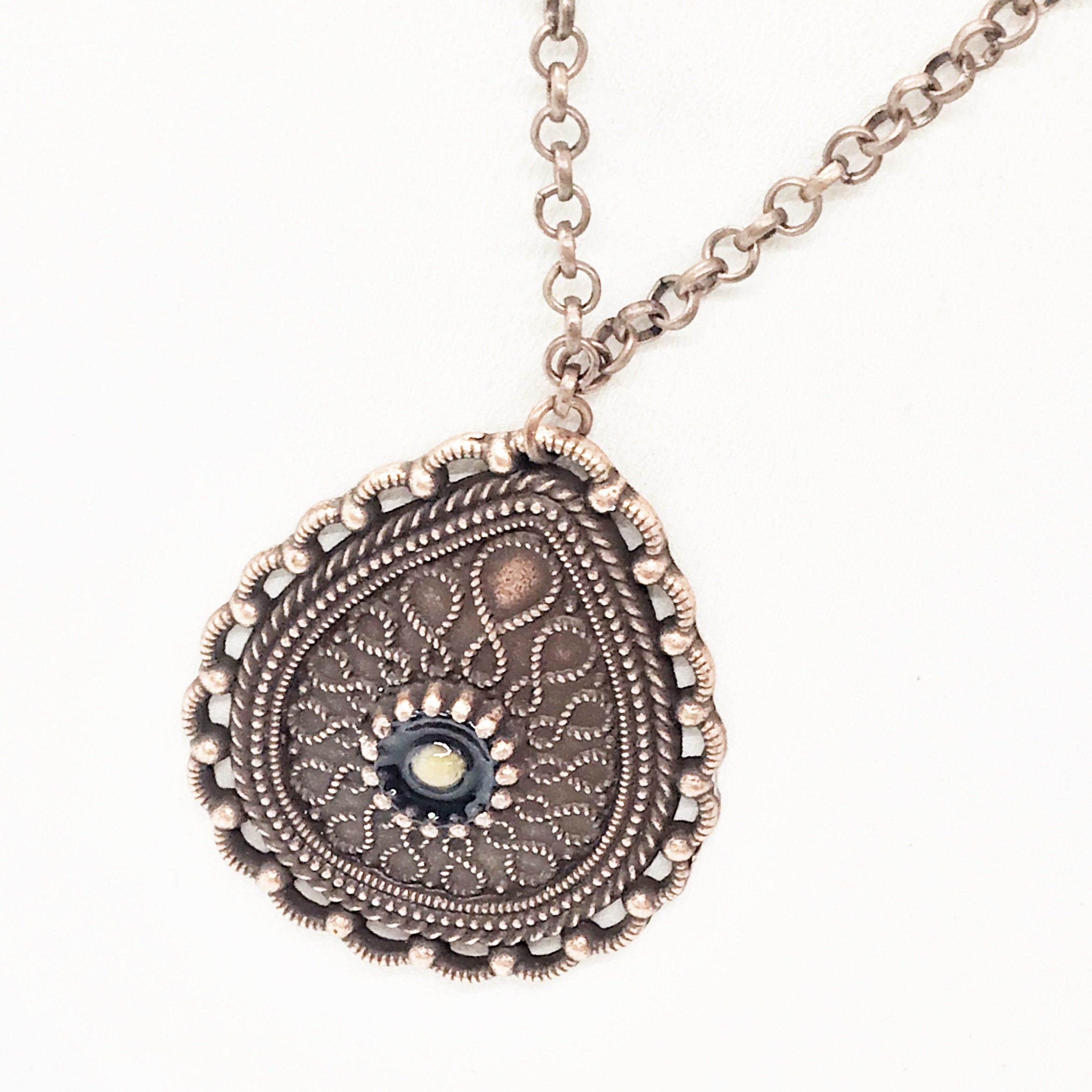 Mustard Seed Necklace, Antique Copper Mustard Seed Jewelry, Matthew 17 20 Mustard Seed Pendant, Ornate Teardrop Mustard Seed Necklace