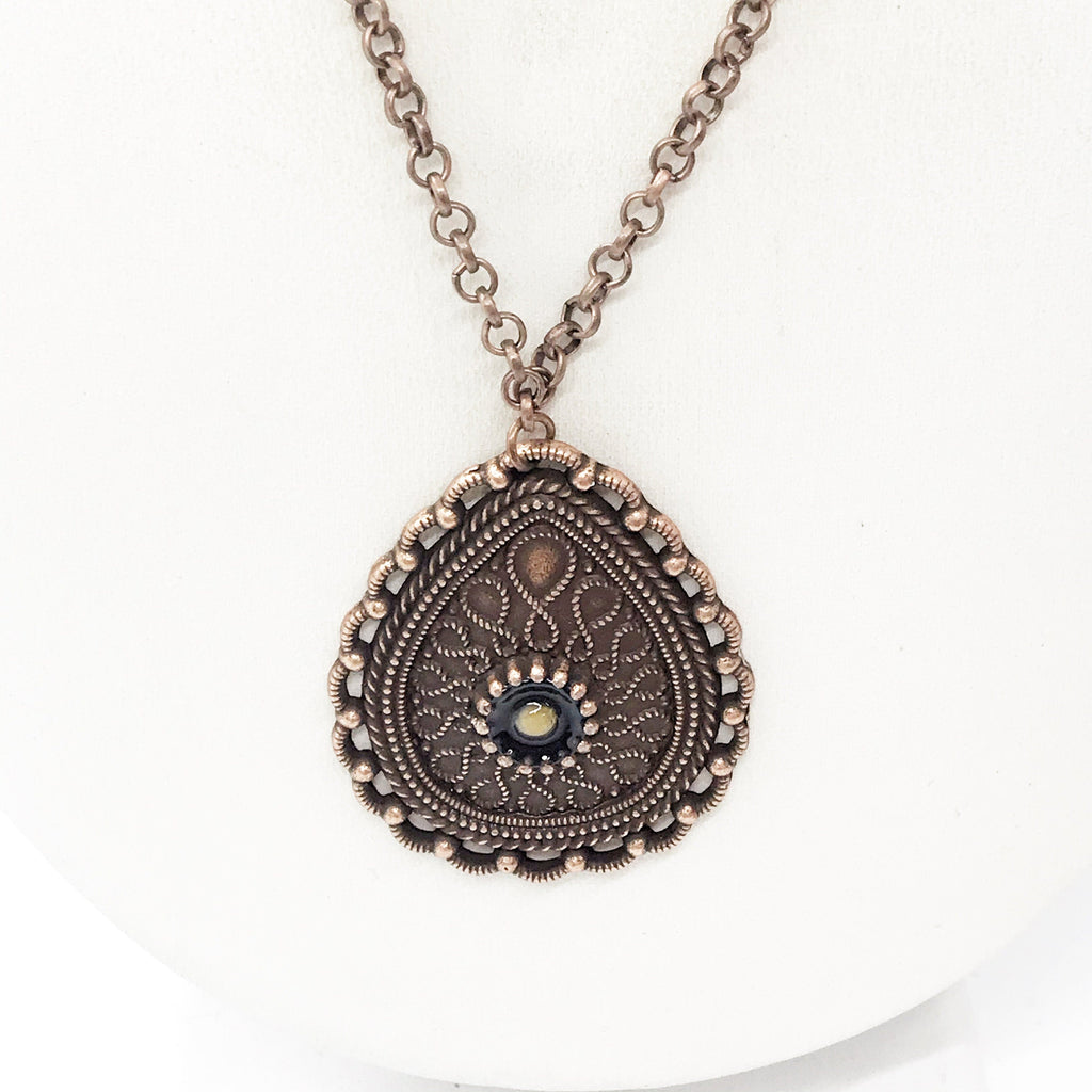 Mustard Seed Necklace, Antique Copper Mustard Seed Jewelry, Matthew 17 20 Mustard Seed Pendant, Ornate Teardrop Mustard Seed Necklace
