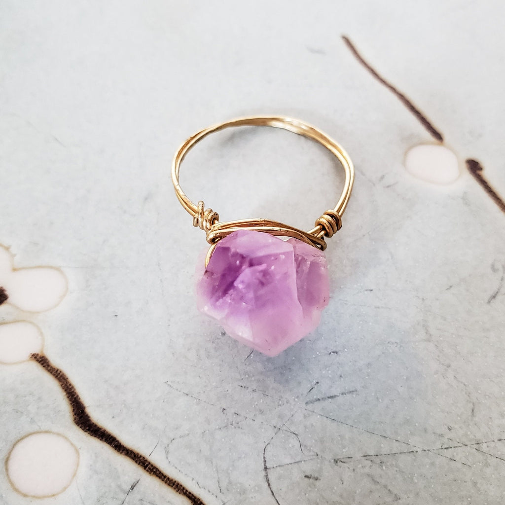Raw Amethyst Crystal Ring – Hand Wrapped Purple Stone Ring