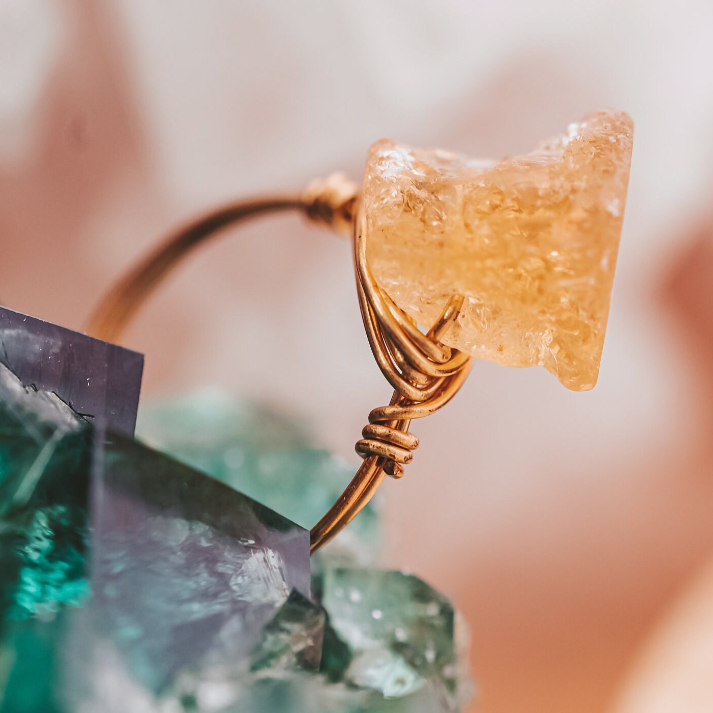Raw Citrine Wire Wrapped Crystal Ring