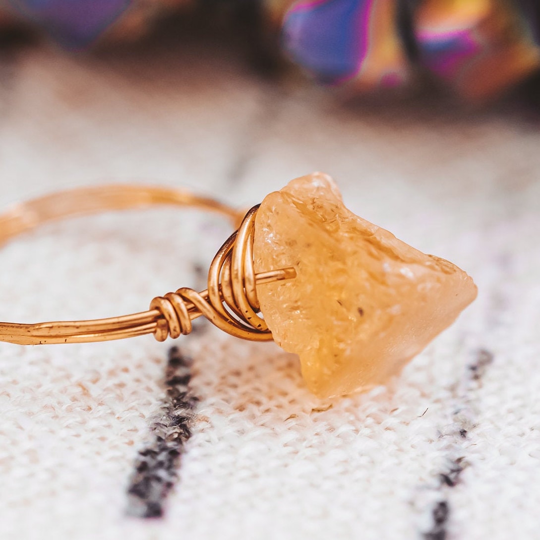 Raw Citrine Wire Wrapped Crystal Ring