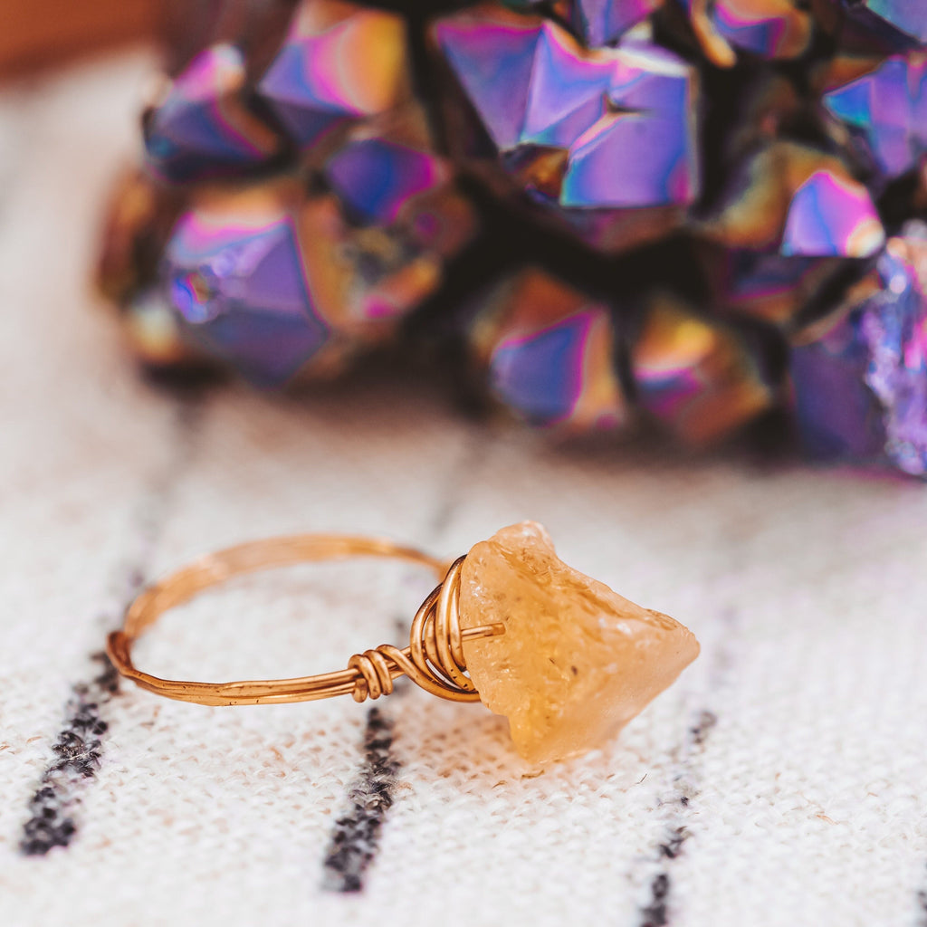 Raw Citrine Wire Wrapped Crystal Ring